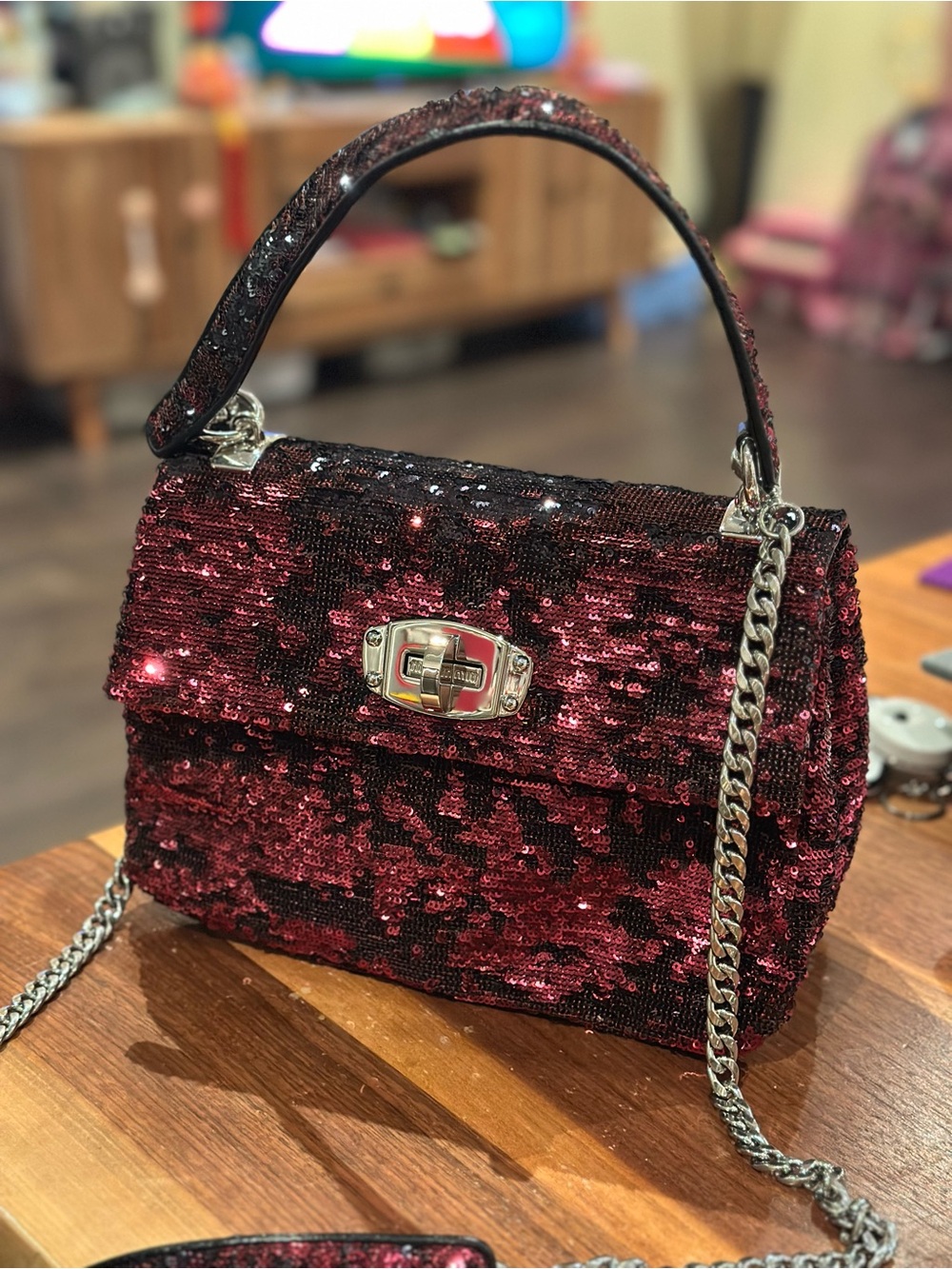 Miu Miu burgundy and black sequin shinny shoulder bag